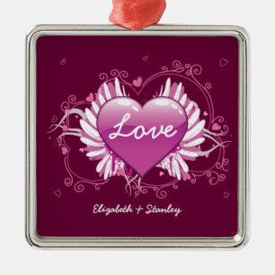 Purple heart wings swirls Love Valentine's Day Metal Ornament