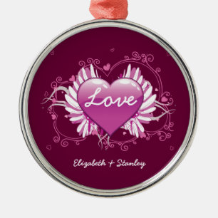 Purple heart wings swirls Love Valentine's Day Metal Tree Decoration