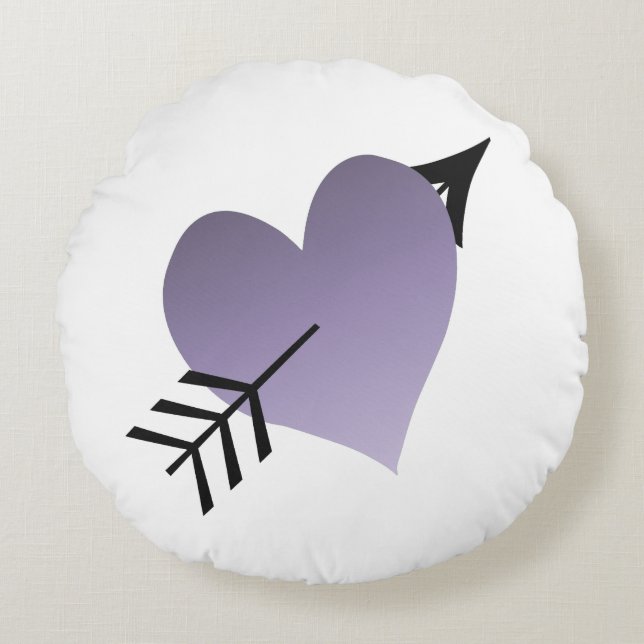 Purple Heart with Black Arrow Round Cushion (Front)