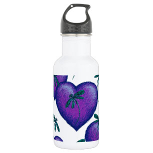 Purple Hearts and Dragonflies 532 Ml Water Bottle