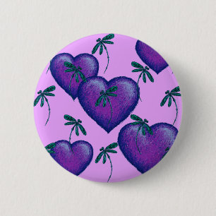 Purple Hearts and Dragonflies 6 Cm Round Badge