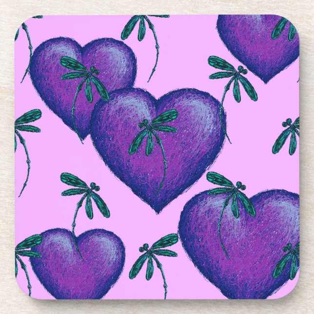 Purple Hearts and Dragonflies Coaster (Front)