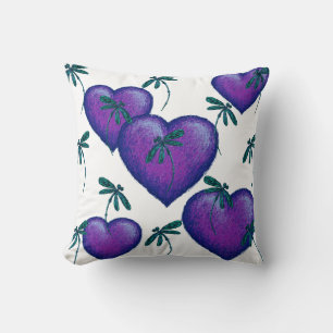Purple Hearts and Dragonflies Cushion