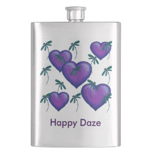 Purple Hearts and dragonflies flask