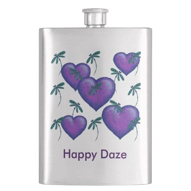 Purple Hearts and dragonflies flask (Front)