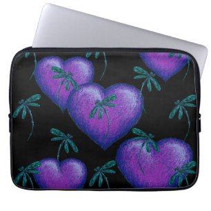 Purple Hearts and Dragonflies Laptop Sleeve