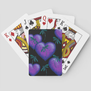 Purple Hearts and Dragonflies Playing Cards