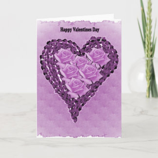 Purple Hearts and Roses Valentines Day Card