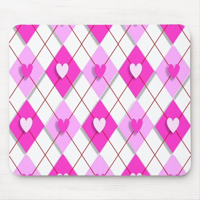 Purple Hearts Argyle Mouse Pad (Front)