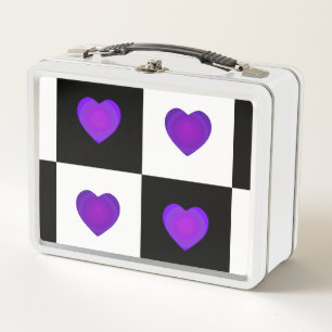  Purple hearts beating B&W Metal Lunch Box