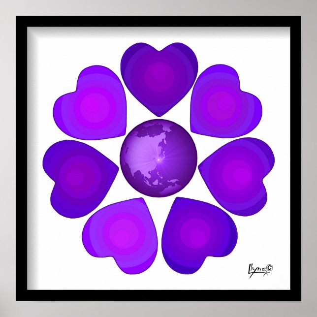 Purple hearts beating B&W Poster (Front)