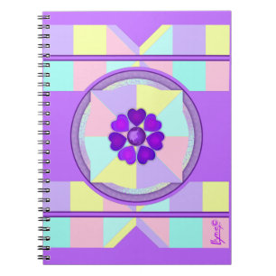 Purple hearts beating neon notebook