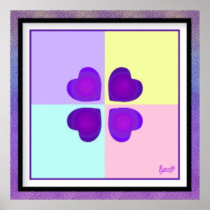 Purple hearts beating neon poster