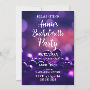Purple Hearts Bokeh Bachelorette Party Invitation