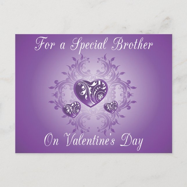 Purple Hearts Brother Valentine Postcard (Front)