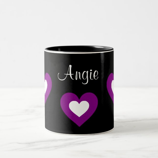 Purple Hearts Customisable Name Valentine Mug (Center)