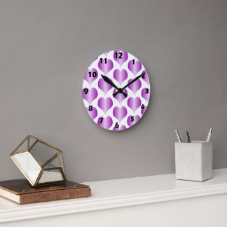 Purple Hearts Design Round Clock