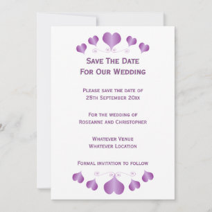 Purple Hearts Design Wedding Save The Date