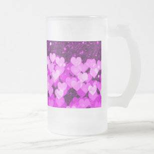 Purple Hearts Faux Glitter Frosted Glass Beer Mug