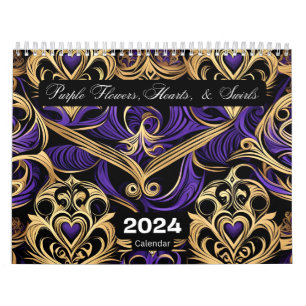 Purple Hearts Flowers & Swirls Calendar