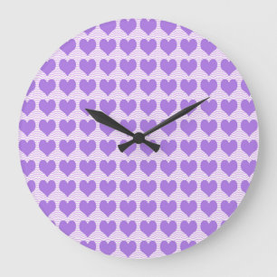 Purple Hearts Large Clock