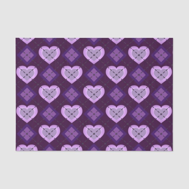 Purple Hearts Lavender Diamond Argyle Pattern Tissue Paper (Front)