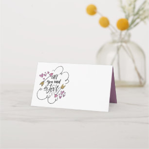 Purple Hearts Love Arrows Wedding, Party Bridal Place Card