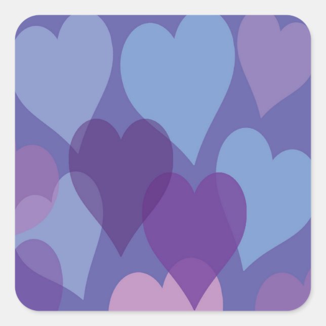 Purple Hearts Pattern (6), Sweet Romantic Hearts. Square Sticker (Front)