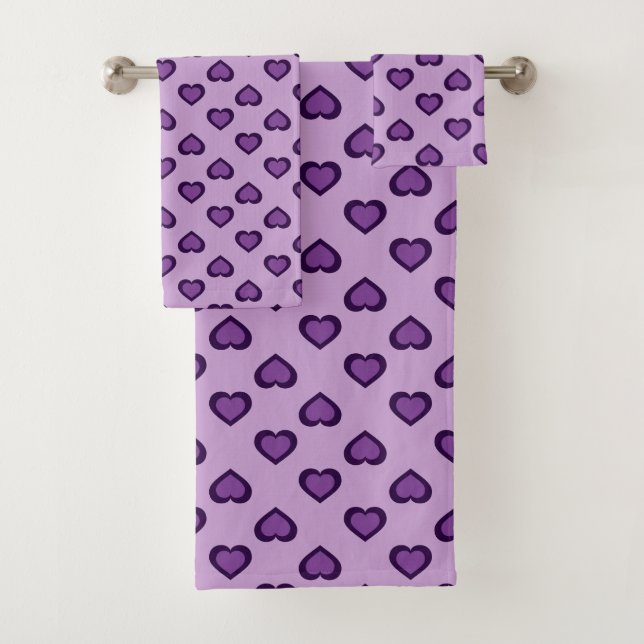 Purple Hearts Pattern Bath Towel Set (Insitu)