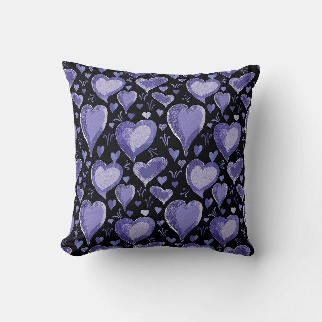 Purple Hearts Pattern Drawing Valentine`s Day Cushion (Front)