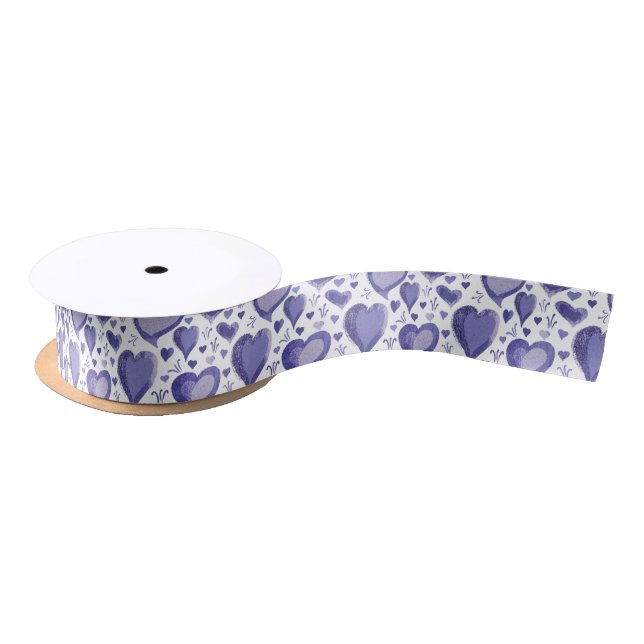Purple Hearts Pattern Drawing Valentine`s Day  Satin Ribbon (Spool)