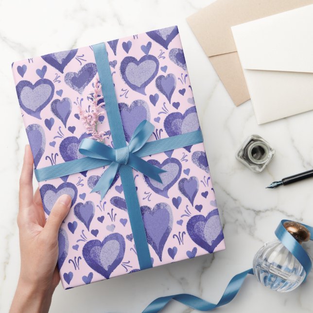 Purple Hearts Pattern Drawing Wrapping Wrapping Paper (Gifting)