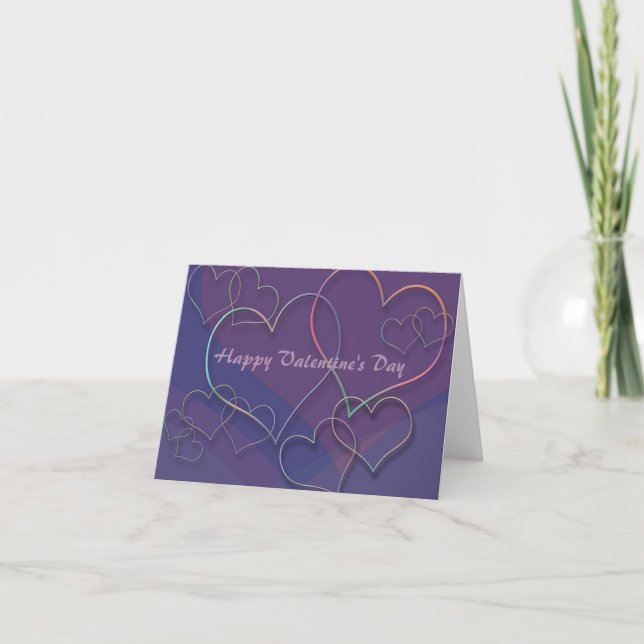 Purple Hearts Pattern Valentine Note Card (Front)