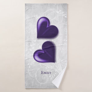 Purple Hearts Personalised Bath Towel Set