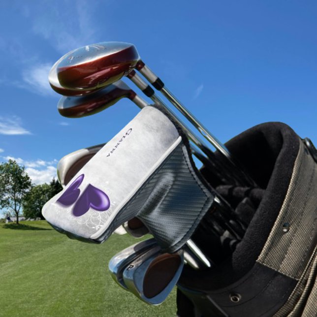 Purple Hearts Personalised Golf Head Cover (Purple Hearts Personalized Golf Head Cover)
