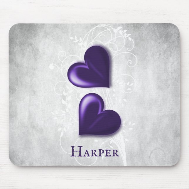 Purple Hearts Personalised Mouse Pad (Front)