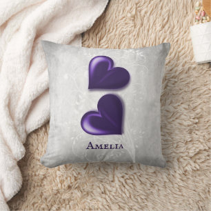Purple Hearts Personalised Throw Pillow