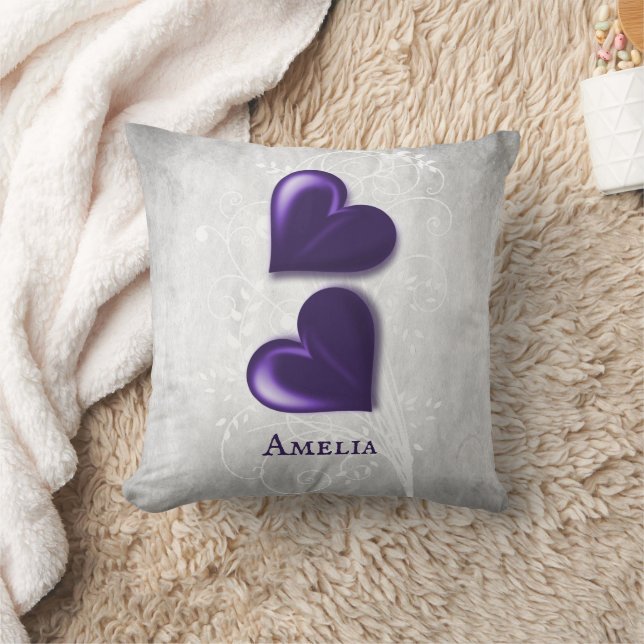 Purple Hearts Personalised Throw Pillow (Blanket)