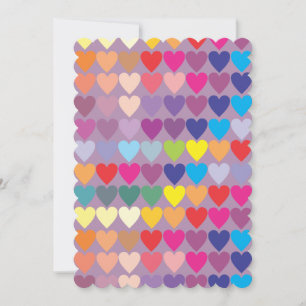 purple hearts rainbow wedding invitations