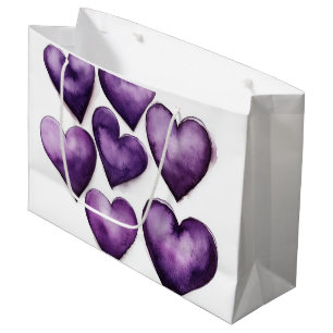 Purple Hearts Watercolour Digital Art Large Gift Bag