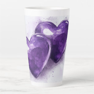 Purple Hearts Watercolour Digital Art Latte Mug