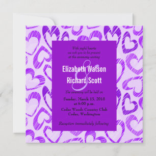 Purple hearts wedding invitation