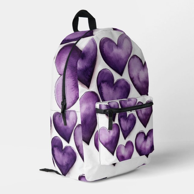 Purple Hearts Welcome Digital Art Printed Backpack (Back Corner Left)