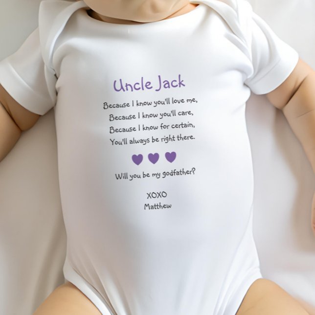 Purple Hearts Will You Be My Godfather Proposal Baby Bodysuit (Creator Uploaded)