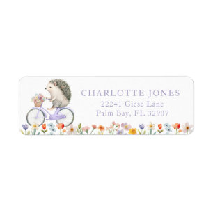 Purple Hedgehog Floral Baby Shower Return Address  Label