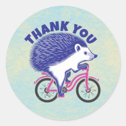 Purple Hedgehog Riding Pink Bicycle Classic Round Sticker