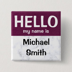Purple hello my name is custom pin button