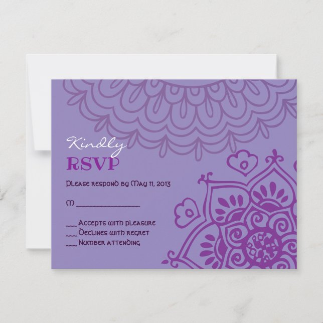 Purple HEMSA HAND of GOD Bat Mitzvah Reply Card (Front)