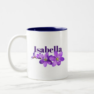 Purple Hepatica Flowers Custom Name Two-Tone Coffee Mug