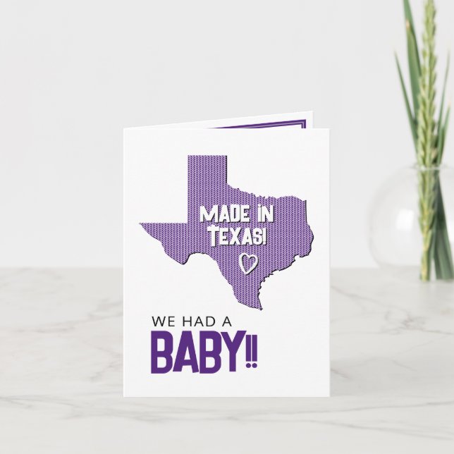Purple Herringbone Made in Texas Photo Baby Announcement (Front)